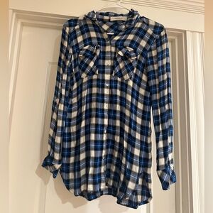 Blue and White Plaid Shirt